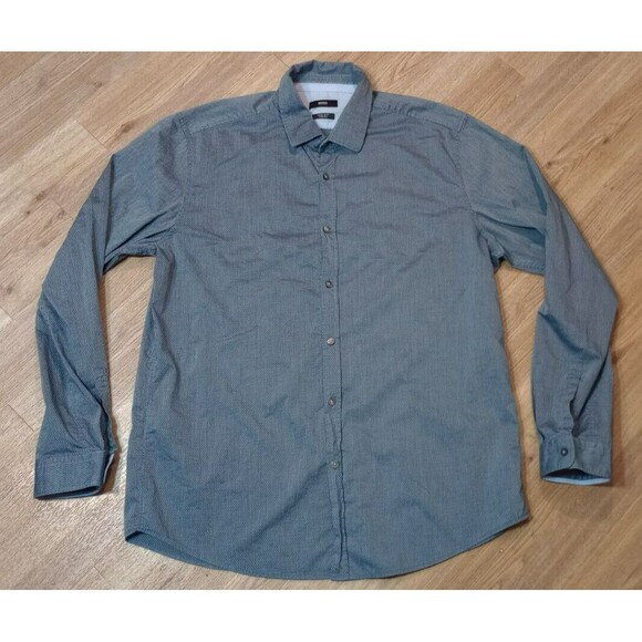 Hugo Boss Button Shirt Mens Extra Large XL Black Geometric Regular Fit Stretch - Picture 1 of 16
